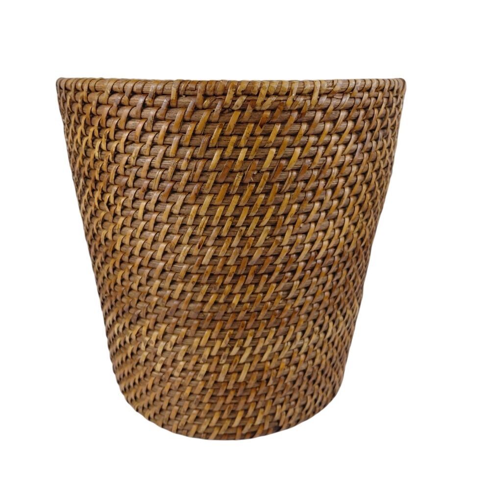 Crate & Barrel Sedona Honey Tapered Waste Basket Trash Can Plant Basket